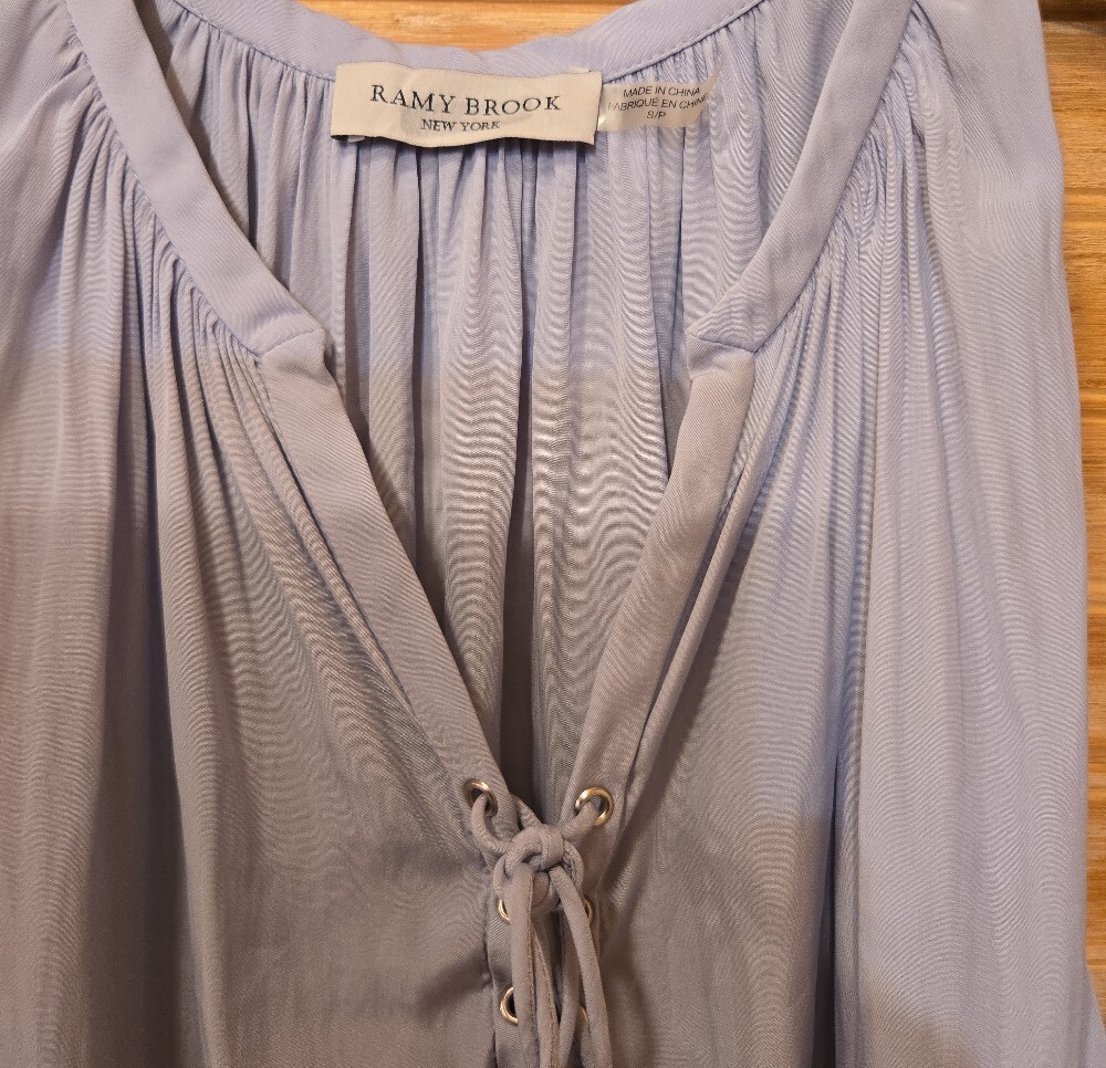 (60)Ramy Brook Lavender Lace-Up V-Neck Blouse - Picture 4 of 6